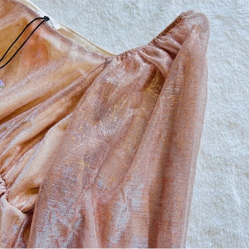 NWT Small Wisteria Lane for Anthropologie Gold Glitter Shimmer Babydoll Dress - Picture 2 of 7